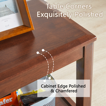100% Solid Wood Rustic Side Table for Living Room,End Table with Storage Shelf 2-Tier Sofa Table for Living Room, Rubber Wood Indoor Plant Stand image 5