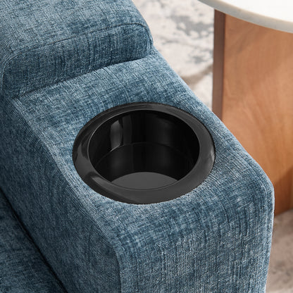 Single sofa recliner with manually adjustable backrest, USB charging port on the armrest side, phone stand included, hidden armrest storage, and a matching storage ottoman-Blue image 10