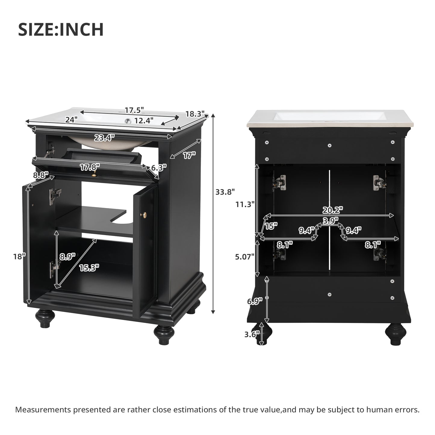 24" Modern Bathroom Vanity with A Tip-Out Drawer & Soft-Close Hinges, Bathroom Cabinet with Back Open Structure, Ball-Turned Legs with French Elegance image 8