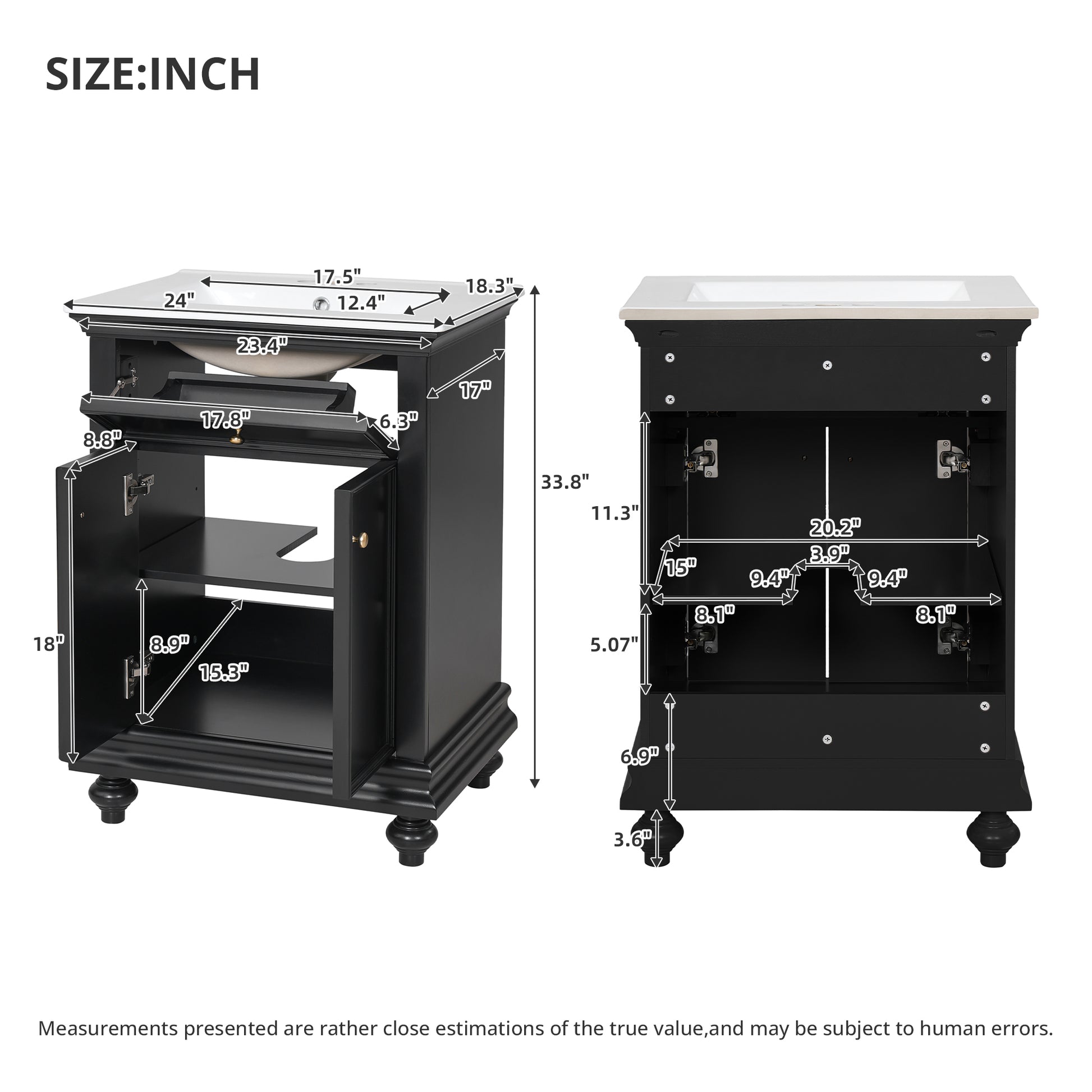 24" Modern Bathroom Vanity with A Tip-Out Drawer & Soft-Close Hinges, Bathroom Cabinet with Back Open Structure, Ball-Turned Legs with French Elegance image 8