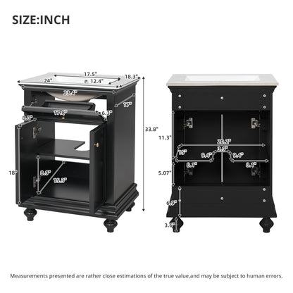 24" Modern Bathroom Vanity with A Tip-Out Drawer & Soft-Close Hinges, Bathroom Cabinet with Back Open Structure, Ball-Turned Legs with French Elegance image 8