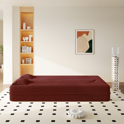 Modern Floor Sofa with 2 Pillows,Convertible Sherpa Fleece Fabric Foam-Filled Sleeper Sofa Bed,15" Twin Size Folding Mattress for Living Room,Guest Bed,Playroom,no assembly required,Burgundy image 4