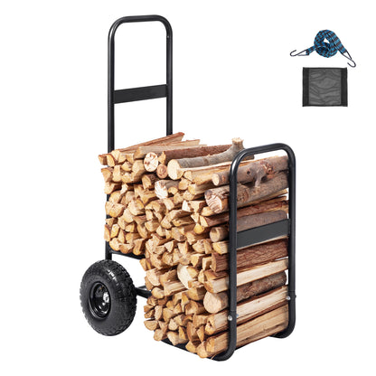 Firewood Log Cart, 250 lbs Load Capacity, Outdoor and Indoor Wood Rack Storage Mover with Pneumatic Rubber Wheels, Heavy Duty Steel Dolly Hauler, Firewood Carrier for Fireplace, Fire Pit, Black image 12
