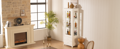 71'' Freestanding Upholstered Display Cabinet, Upholstered Glass Door Cabinet with Ceiling Light,Wine Cabinet with Adjustable Shelves, for Livingroom, Kitchen, Bar & Dining Room - White image 11