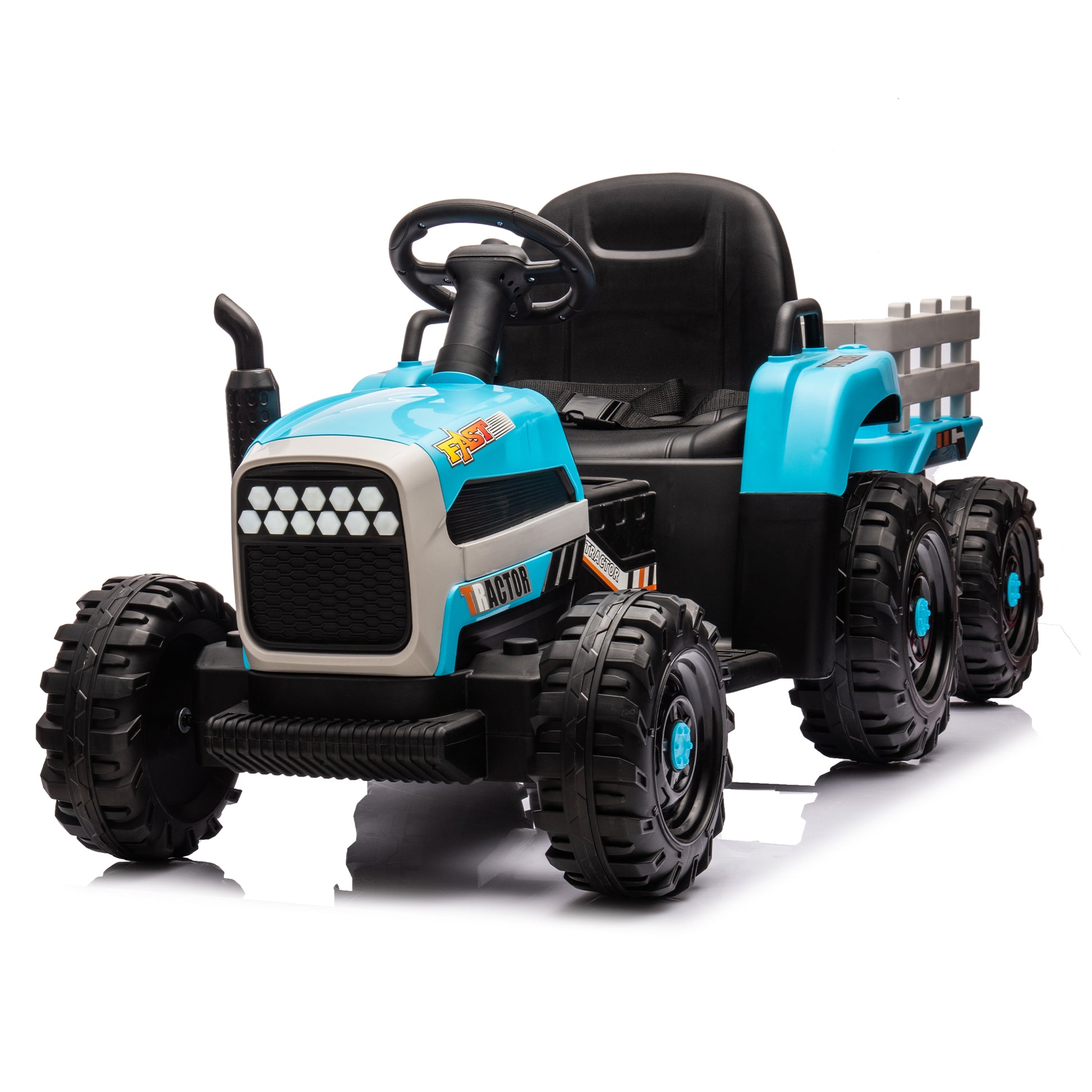 Ride on Tractor with Trailer,24V Battery Powered Electric Tractor Toy, 200w*2motor 1.86-4.97MPH/Remote Control,electric car for kids,Three speed adjustable,USB,MP3,Bluetooth,LED light, safety belt. image 3