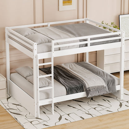 Wood Queen Size Bunk Bed with Ladder, White image 1