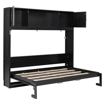 Full Size Murphy Bed with Storage Cabinets, Black image 12