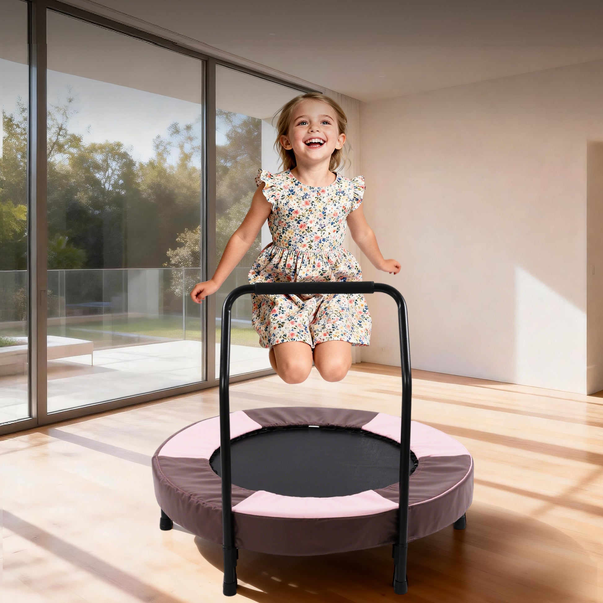 36 inch Nursery Trampoline for Kids, Ages 1 Year Plus, Mini Indoor Foldable Rebounder With Handle,Stable & Quiet,Toddler Trampoline Toys, for Boys & Girls,Bay Bungee Trampoline image 1
