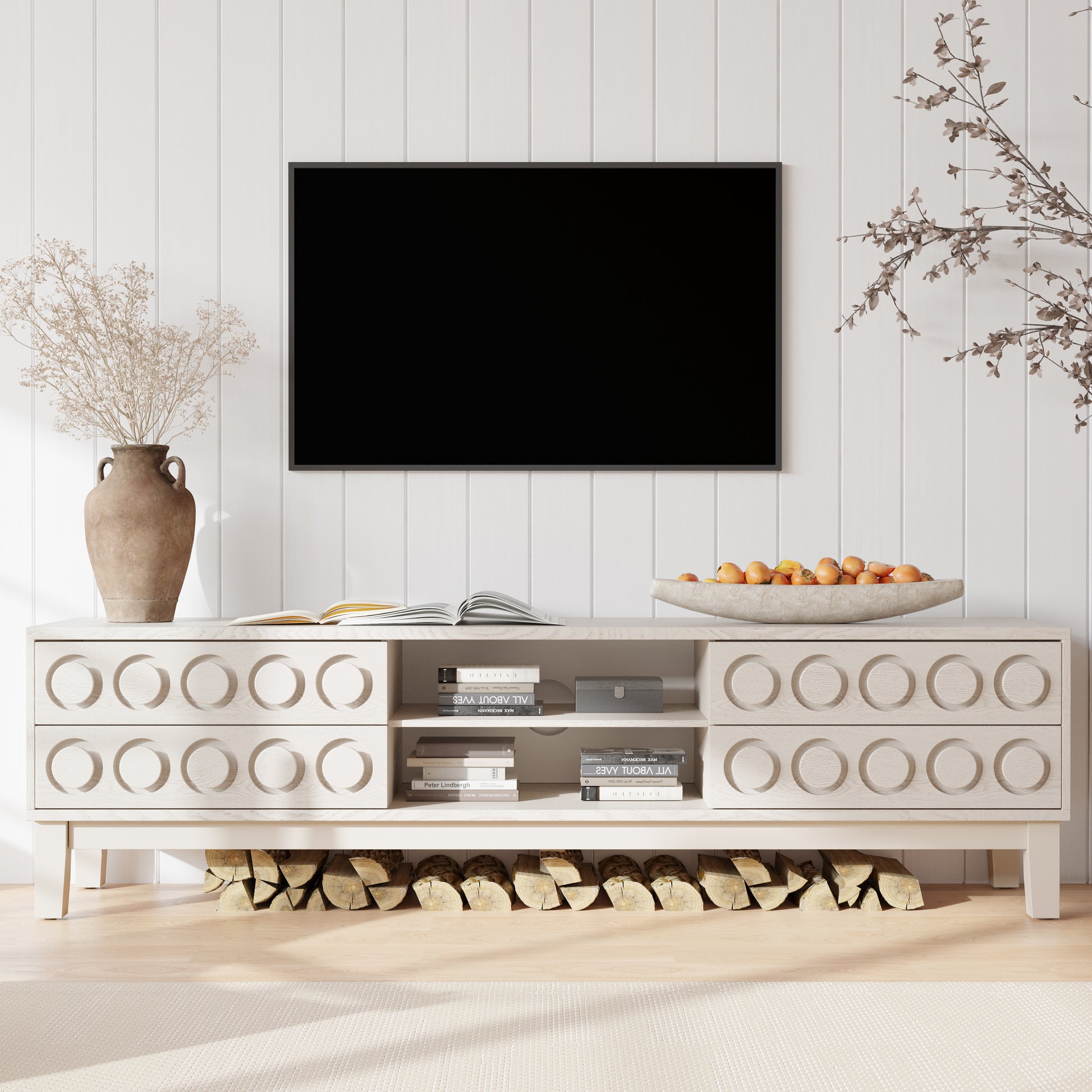 Modern Mid-Century Media Console with 4 Drawers and Cable Management, TV Console Table for TVs up to 75",Entertainment Center for Living Room and Office(White) image 6
