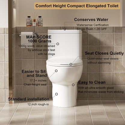 1.1/1.6 GPF Tornado Flush One-Piece Toilet with Comfort Chair Seat ADA Height 17",Powerful & Quiet Dual Flush Modern Toilet,Siphonic S-trap 12",Rimless Bowl with Soft Closing Seat,Gloss White GW-006 image 7