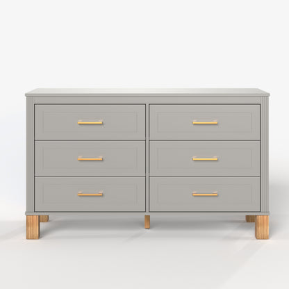 6-Drawer Double Dresser in Gray, Modern Storage Cabinet with Metal Handles & Solid Wood Legs, Dresser Drawer Organizer for Kids Bedroom, Heavy-Duty Wooden Dresser with Pre-Installed image 10