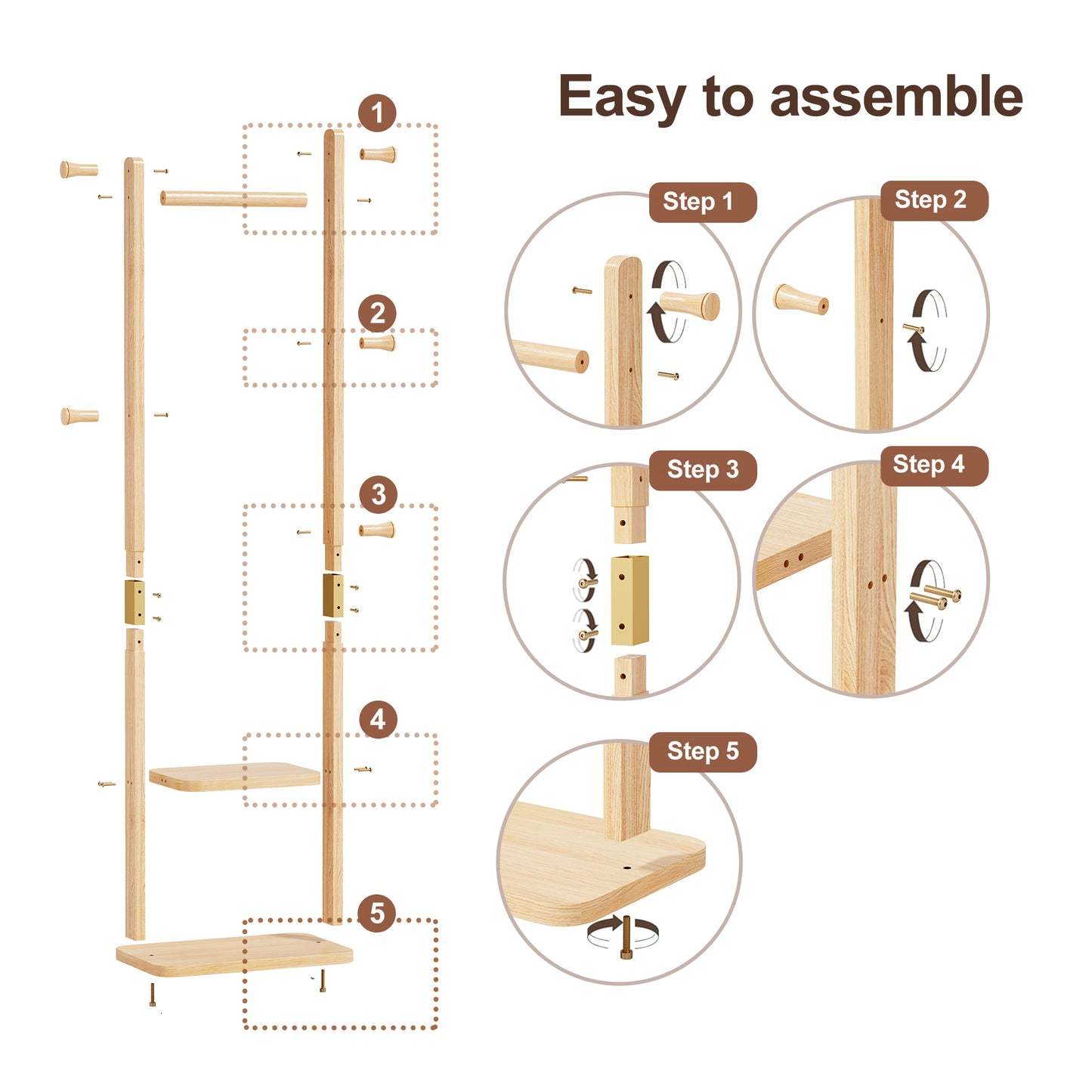 Coat Racks solid wood hanger 18.9* 11.8*71in Solid environmental protection easy to assemble beautiful can be placed in the bedroom/entrance/living room (wood color) image 7