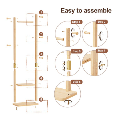 Coat Racks solid wood hanger 18.9* 11.8*71in Solid environmental protection easy to assemble beautiful can be placed in the bedroom/entrance/living room (wood color) image 7