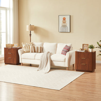 3 Drawers Nightstand Set of 2, 23.6'' Wide Modern Chest of Drawers Curved wave Design, Nightstand, Wood Drawer Organizer for Bedroom, Living Room, Hallway, Walnut,23.6''W x 15''D x 25.2''H. image 4