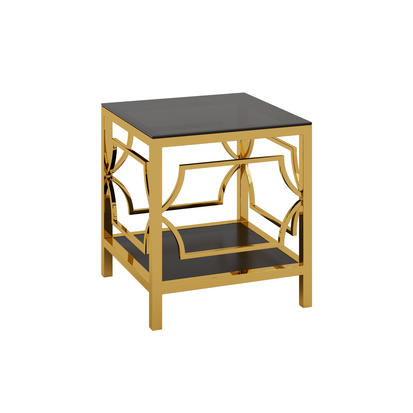 19.7" Modern Gold Square Side Table with Tempered Glass Top & Storage Shelf, Luxury Glam End Table with Metal Frame for Living Room, Bedroom, Sofa Side, Small Space Accent Table image 8