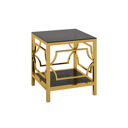 19.7" Modern Gold Square Side Table with Tempered Glass Top & Storage Shelf, Luxury Glam End Table with Metal Frame for Living Room, Bedroom, Sofa Side, Small Space Accent Table image 8