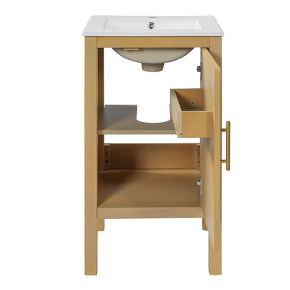 18" Bathroom Cabinet with Storage, Small Space Solution with Ceramic Sink, Adjustable Shelf, Soft-Closing Hinges image 12