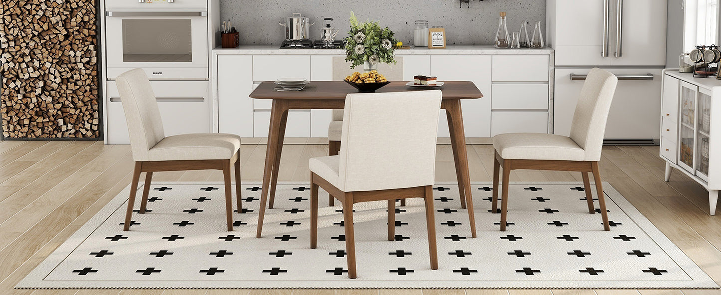5-Piece Dining Table Set with One Solid Wood Frame Table and 4 Upholstered Chairs for Dining Room, Walnut+Light beige (same sku: N759S924557K / N759S004001K) image 7
