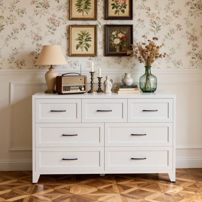 7-Drawer Dresser, Wide Low-Profile Storage Cabinet, White Metal Chest of Drawers for Bedroom, Living Room & Entryway image 2