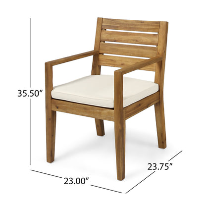 Outdoor Dining Chair Set of 2,Sandblast Natural Stained With Beige Cushion image 6