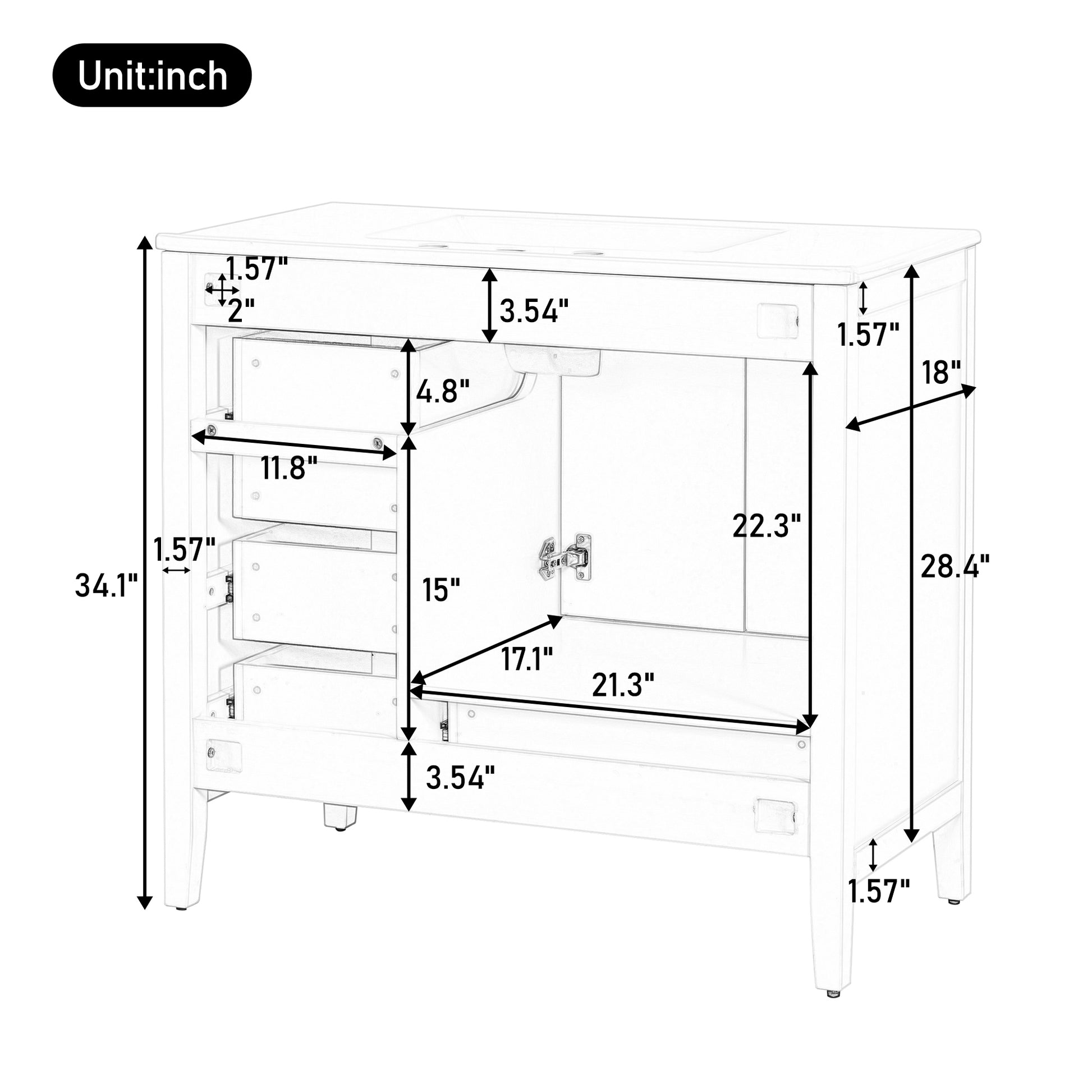 36" Bathroom Vanity with Sink, Bathroom Cabinet with Soft-Closing Door, 4 Drawers of Different Sizes, Solid Wood Frame and Leg, Two Packages, Blue image 9