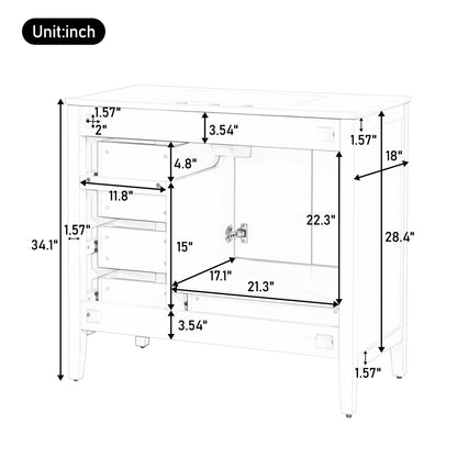 36" Bathroom Vanity with Sink, Bathroom Cabinet with Soft-Closing Door, 4 Drawers of Different Sizes, Solid Wood Frame and Leg, Two Packages, Blue image 9