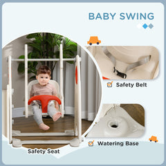 Qaba Toddler Swing Set, 4 in 1 Toddler Playground for Kids 1-3 Years Old, Indoor Toddler Playset with Slide, Swing, Basketball Hoop, Climber, Basketball, Red