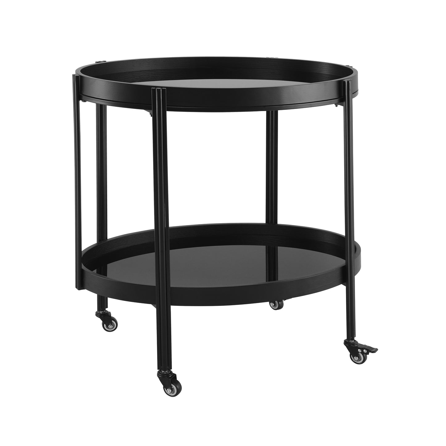 Oval Black Bar Cart with 2 Black Tempered Glass Shelves image 2
