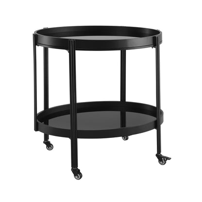 Oval Black Bar Cart with 2 Black Tempered Glass Shelves image 2