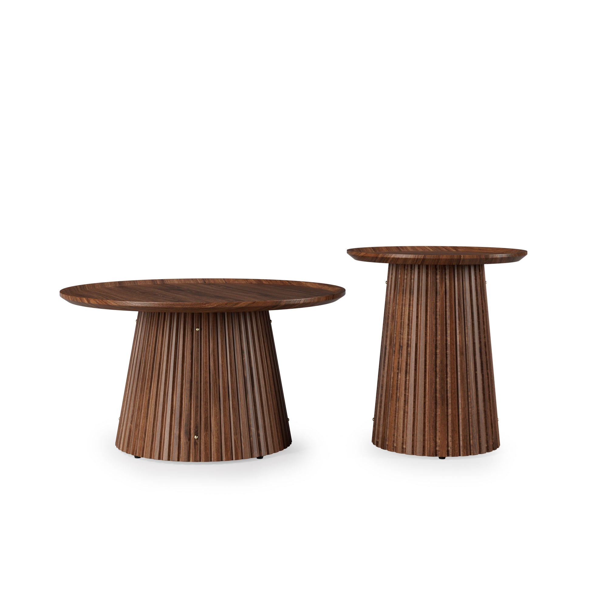Round Coffee Table Set of 2, Large & Small Wooden Center & Side Tables, Modern Walnut Finish for Living Room & Office image 9