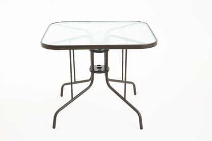 Tangkula 35 Inch Patio Dining Table with Tempered Glass Top, Square 4-Person Outdoor Bistro Table with 1.5" Umbrella Hole & Sturdy Metal Frame, Patio Dining Table for Backyard, Lawn, Deck & Poolside image 8