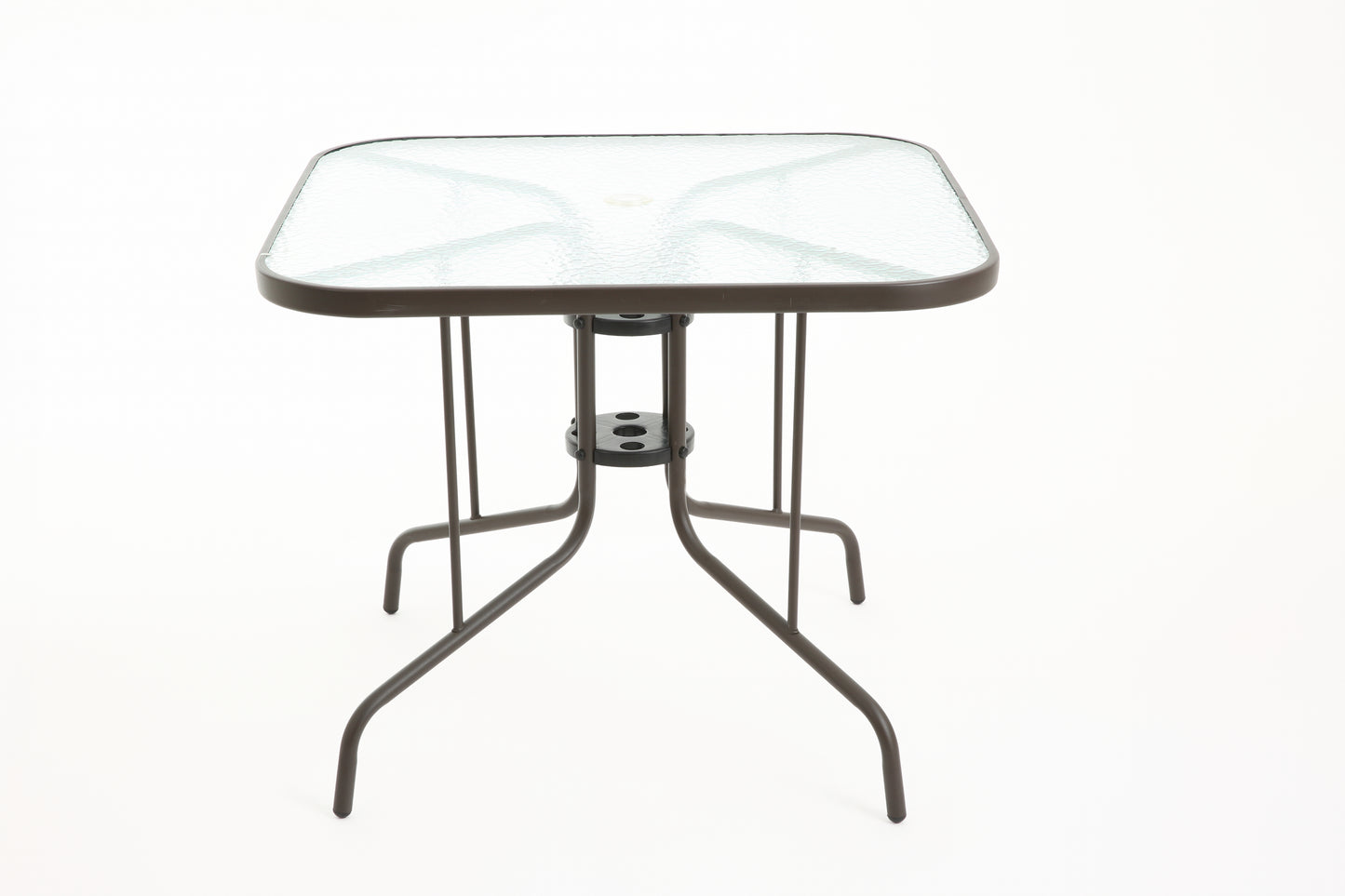 Tangkula 35 Inch Patio Dining Table with Tempered Glass Top, Square 4-Person Outdoor Bistro Table with 1.5" Umbrella Hole & Sturdy Metal Frame, Patio Dining Table for Backyard, Lawn, Deck & Poolside image 8