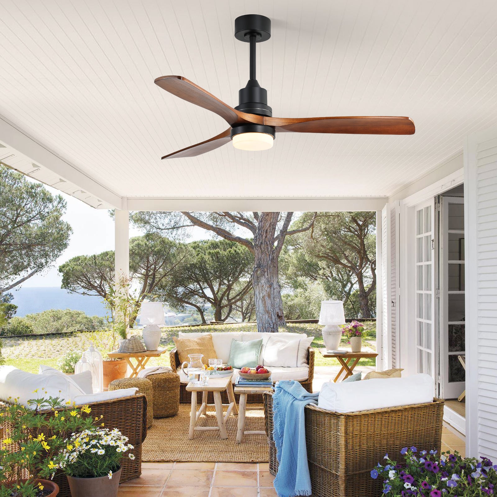 (Same as W882P368812) 52 Inch Indoor Ceiling Fan With Dimmable Led Light 3 Solid Wood Blades Remote Control Reversible DC Motor Black For Living Room image 3