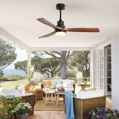 (Same as W882P368812) 52 Inch Indoor Ceiling Fan With Dimmable Led Light 3 Solid Wood Blades Remote Control Reversible DC Motor Black For Living Room image 3