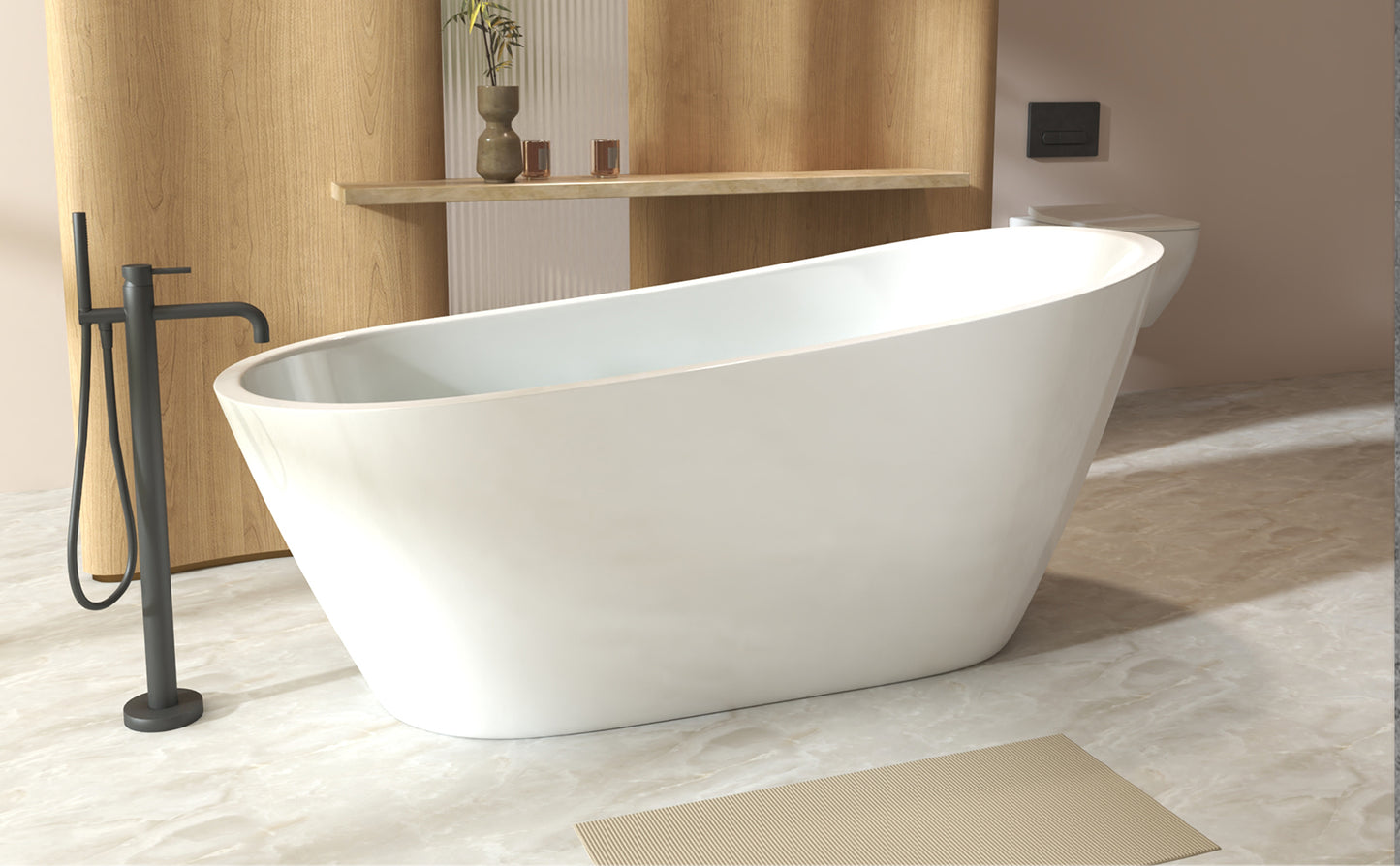 59"Special-shaped Freestanding Slipper Bathtub: Gloss White Finish, Chrome Overflow & Pop-Up Drain, cUPC Certified image 10