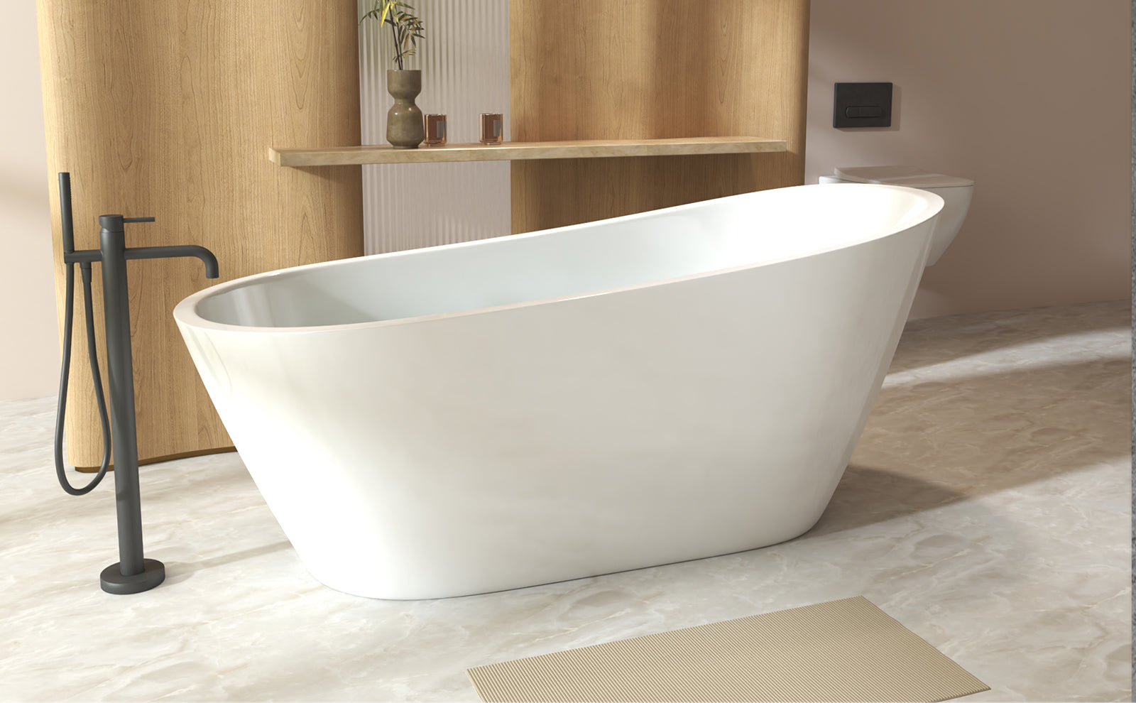 59"Special-shaped Freestanding Slipper Bathtub: Gloss White Finish, Chrome Overflow & Pop-Up Drain, cUPC Certified image 10