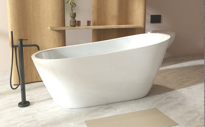 59"Special-shaped Freestanding Slipper Bathtub: Gloss White Finish, Chrome Overflow & Pop-Up Drain, cUPC Certified image 10