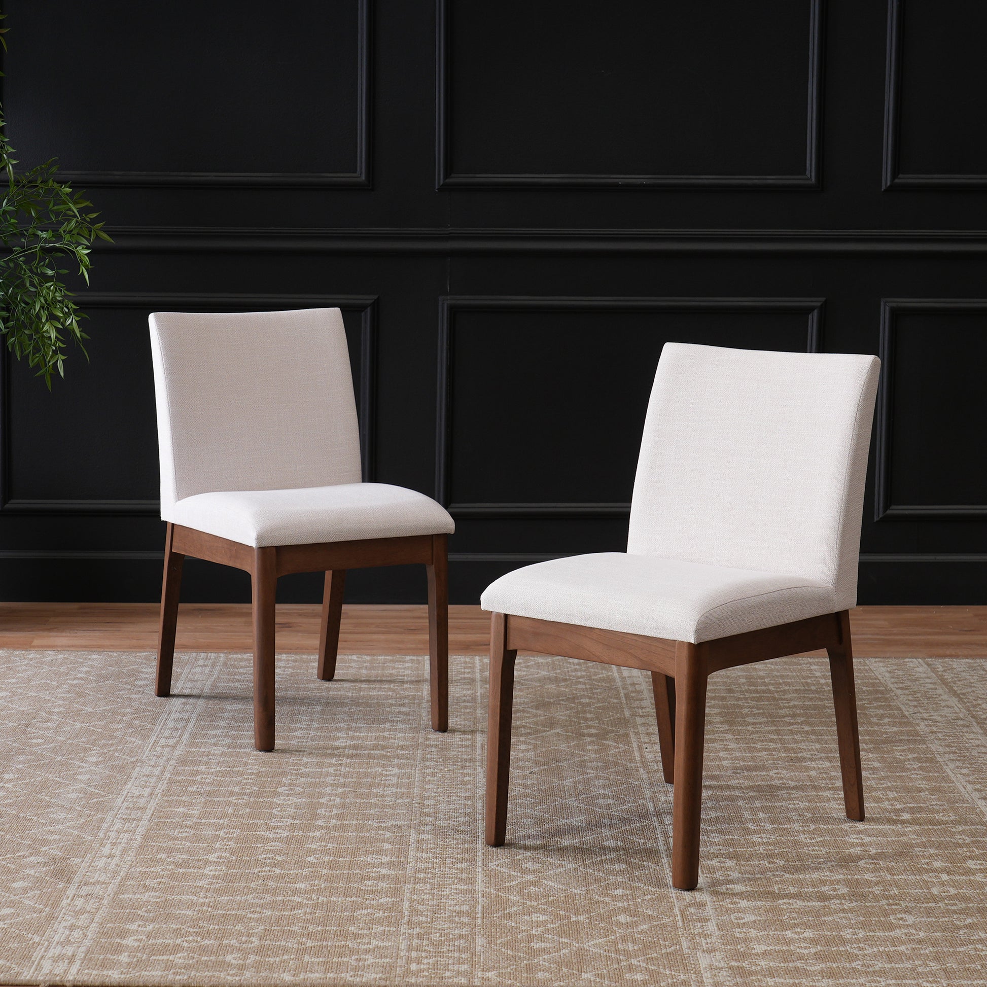 Set of 2 Contemporary Dining Chairs - Upholstered Seat and Backrest, Rubberwood Legs, Walnut + Light Beige (same sku: 58924.00WNT / N759P288155K) image 1
