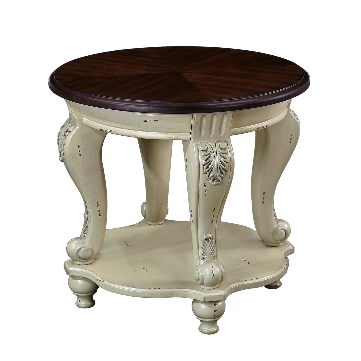 22'' Two Tone Round End Table,Solid Wood Sofa Side Table with Shelf,Living Room Corner Table Easy Assemble,Beige and Espresso Top image 11