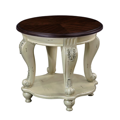 22'' Two Tone Round End Table,Solid Wood Sofa Side Table with Shelf,Living Room Corner Table Easy Assemble,Beige and Espresso Top image 11