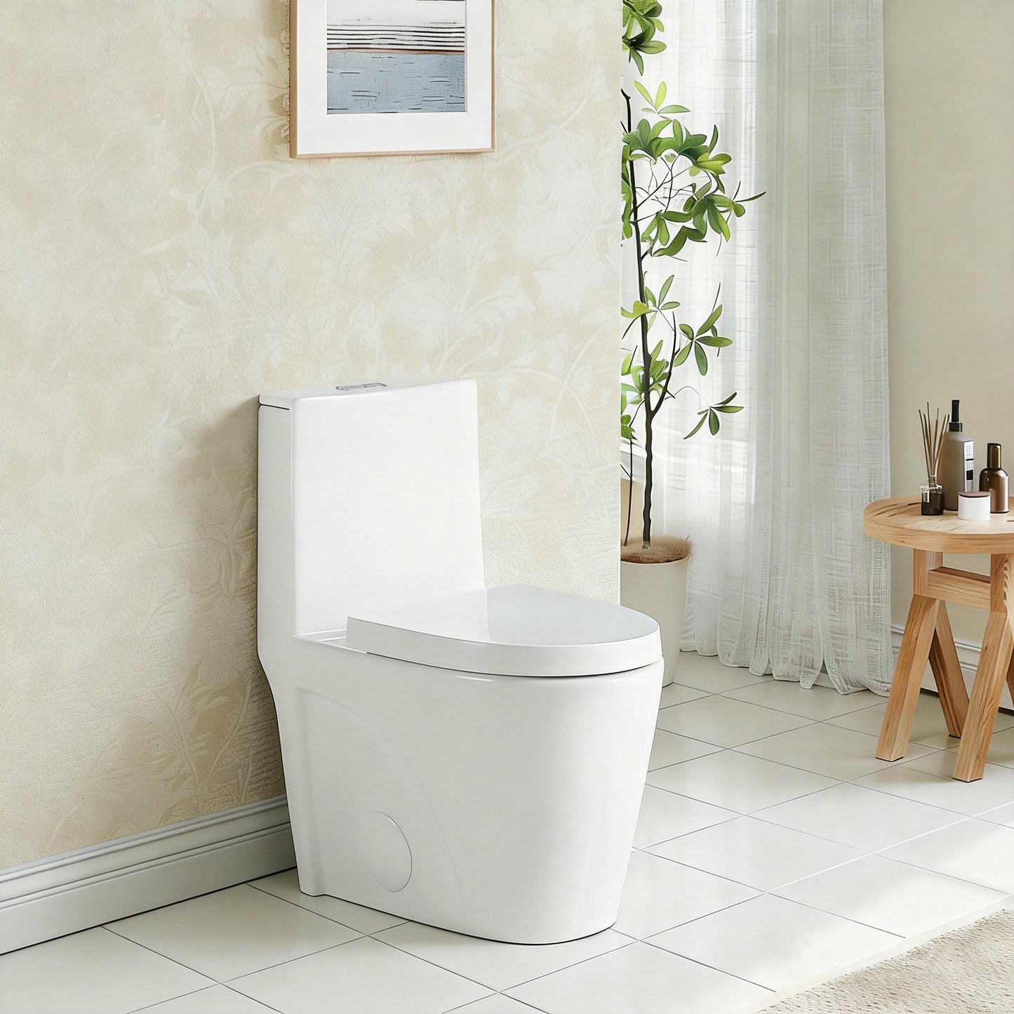 1.1/1.6 GPF Tornado Flush One-Piece Toilet for bathrooms,Siphonic S-trap 12",Elongated Bowl with Soft Close Seat,Powerful Dual Flush MAP 1000g,Comfort Chair Seat ADA Height 17", White 26T01-GW image 1