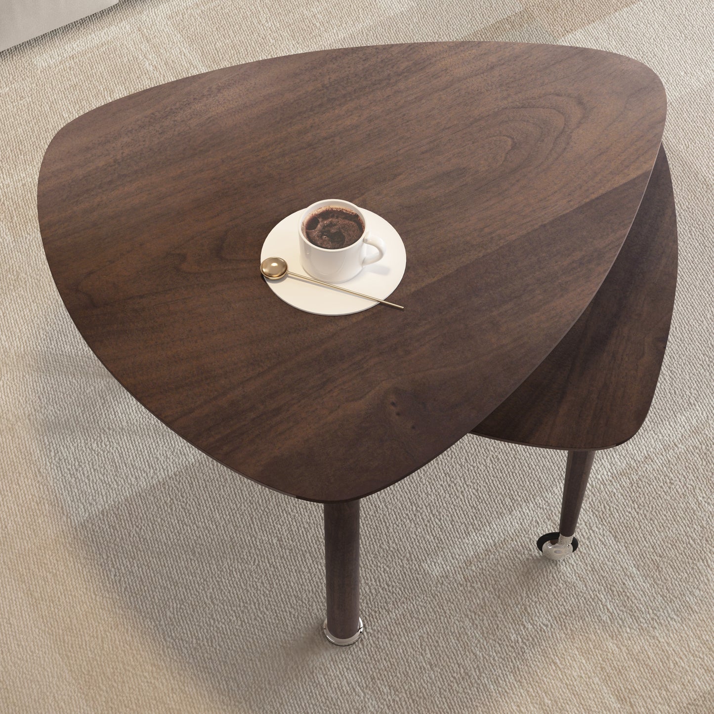 360 degree Rotatable modern Coffee Table for Living Room, solid wood legs with simply assemble Cocktail Table, Rotating Modern Apartment Wood Furniture Walnut / Black / Grey Brown / White image 4