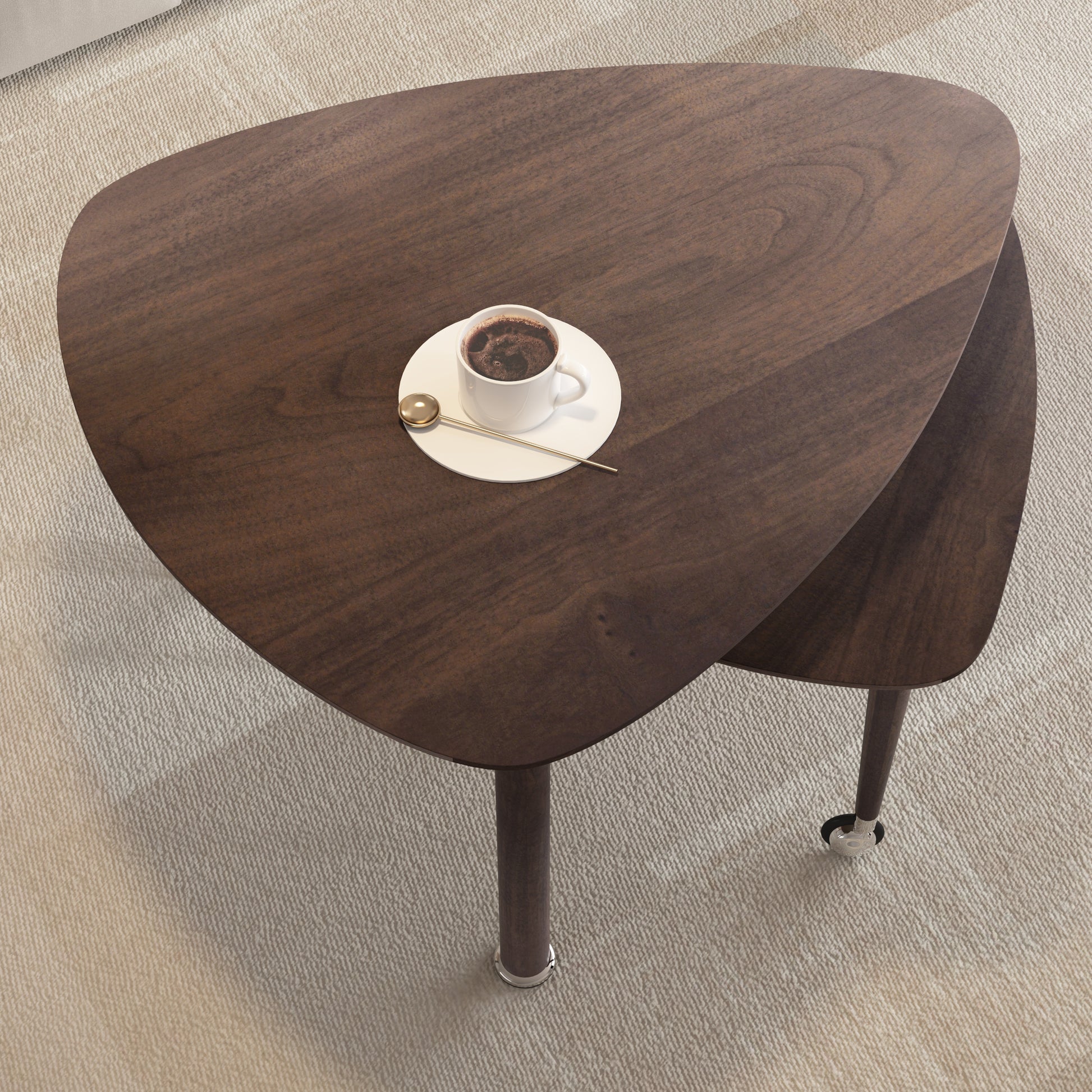 360 degree Rotatable modern Coffee Table for Living Room, solid wood legs with simply assemble Cocktail Table, Rotating Modern Apartment Wood Furniture Walnut / Black / Grey Brown / White image 4