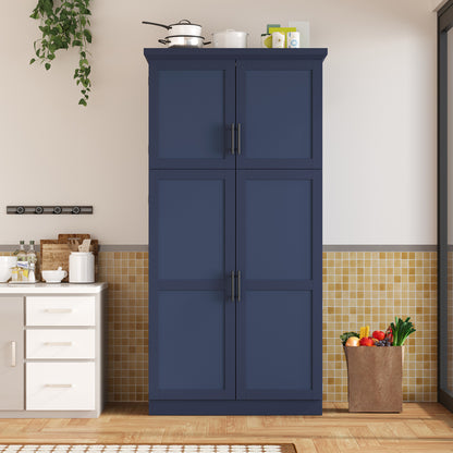 [Assembly Video Provided] TOPMAX 35.5x17.6x70.9inch Freestanding Kitchen Pantry Cabinet, Tall Storage Cabinet with 4 Doors, 2 Door Shelves, 8 Pull-out Trays and Adjustable Shelf for Dining Room, Blue image 6
