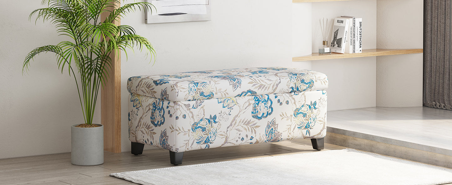 Luxury Storage Ottoman with Floral Patterned Fabric, Soft-Close Hinges, Multi-Functional Footrest & Seat for Living Room, Bedroom - Hidden Compartment for Blankets/Pillows image 7