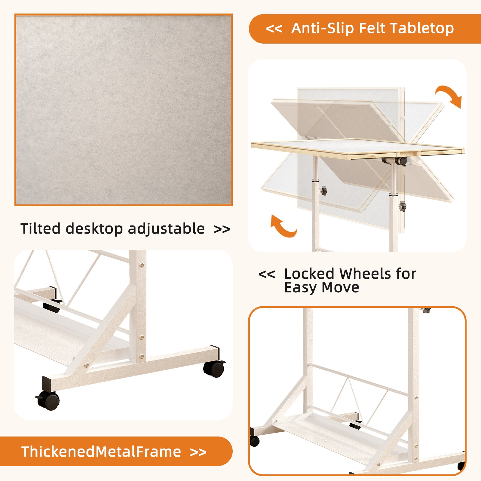 (WHITE) Wooden 1500 Piece Puzzle Table with Drawer, 35"*27.17" Adjustable Puzzle Table, 360° Tilting Puzzle Table with Legs and Wheels, Adjustable Height and Angle, with Protective Cover image 6