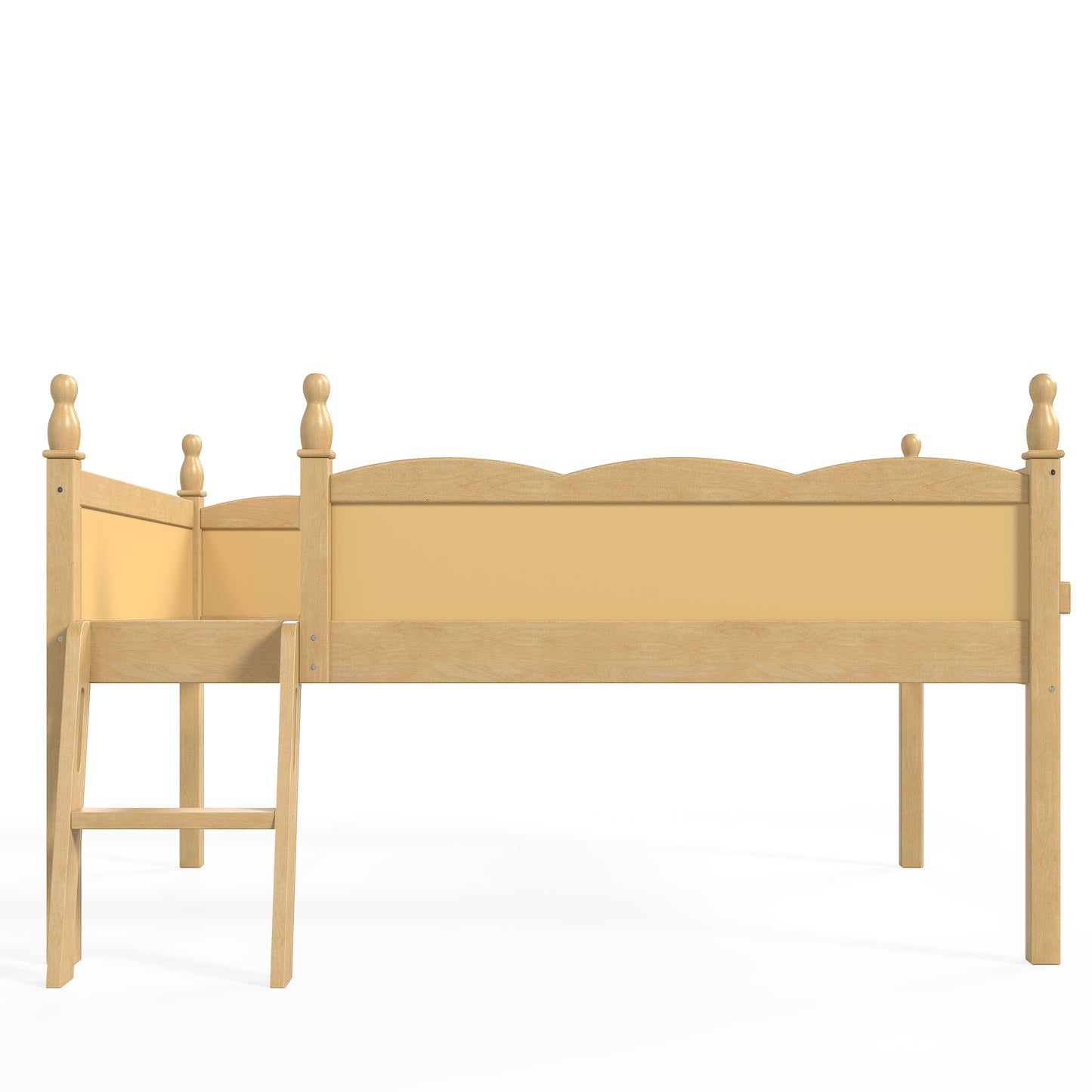 Full Size Loft Bed with Full-Length Guardrails, Solid Wood Low Loft Bed with Ladders and Beside Book Shelf, Chic Shape and Low Profile Design, Natural image 9