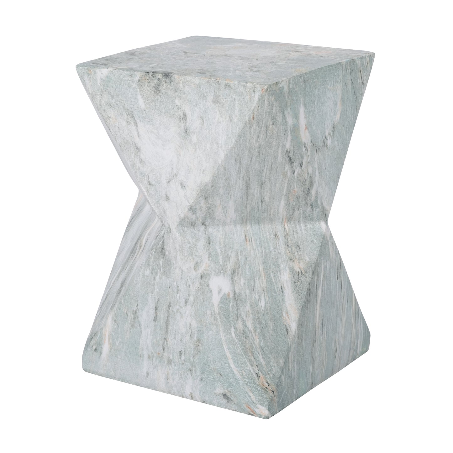 18.5"H Modern Geometric MGO Side Table, Hourglass Accent Table with Faux Marble Finish - Weather Resistant End Table for Indoor and Outdoor Use, Living Room, Bedroom & Patio, Green Marble image 6