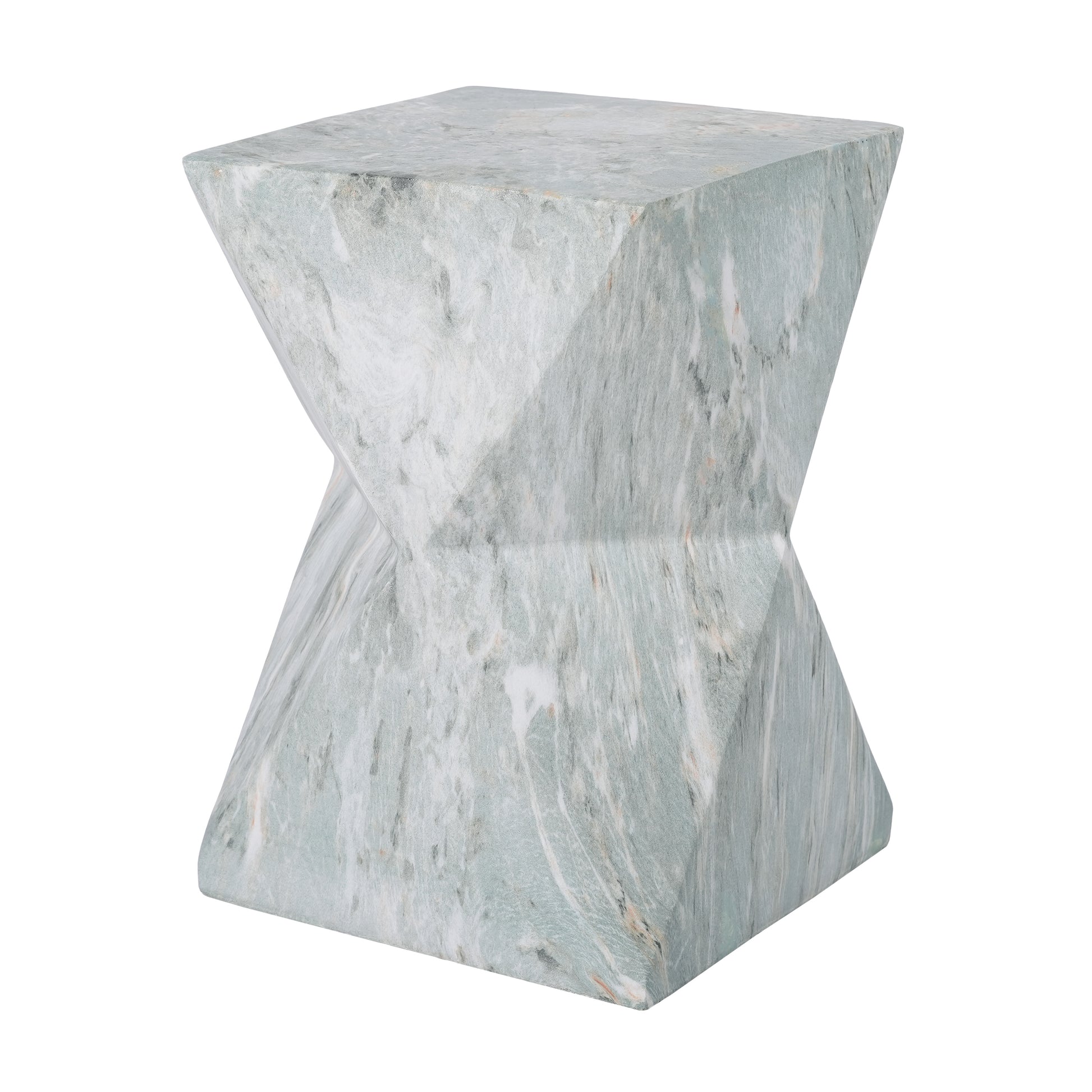 18.5"H Modern Geometric MGO Side Table, Hourglass Accent Table with Faux Marble Finish - Weather Resistant End Table for Indoor and Outdoor Use, Living Room, Bedroom & Patio, Green Marble image 6