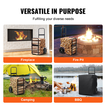 Firewood Log Cart, 250 lbs Capacity, Outdoor and Indoor Wood Rack Storage Mover with PU Wheels & Waterproof Cloth, Heavy Duty Steel Dolly Hauler, Firewood Carrier for Fireplace, Fire Pit, Black image 9